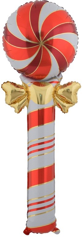 Fa (59''/150 см) Фигура, Леденец трость с бантом, Красный/Золото, 1 шт. в уп.