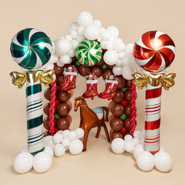 Fa (59''/150 см) Фигура, Леденец трость с бантом, Красный/Золото, 1 шт. в уп.