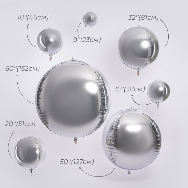 Fa 3D (9''/23 см) Мини-сфера, Серебро, 5 шт. в уп. (цв.этик.)