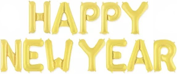 Набор шаров-букв (16"/41 см) Мини-Надпись "Happy New Year", Золото, 1 шт. в упак.