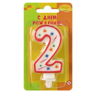 MC Свеча Цифра 2 Красное Конфетти 7см
