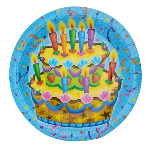 F 23 см Тарелки бумажные ламинированные Праздничный торт, 6 шт