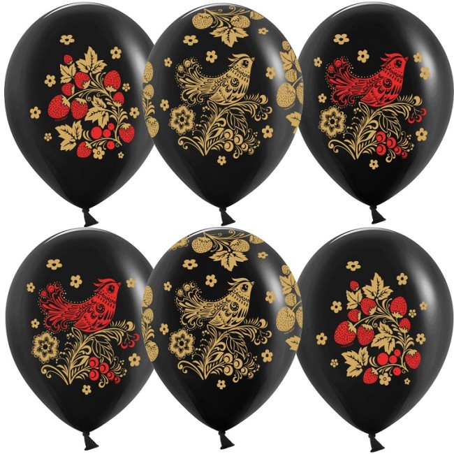 Дб (12''/30 см) Хохлома, Черный, пастель, 5 ст, 25 шт.