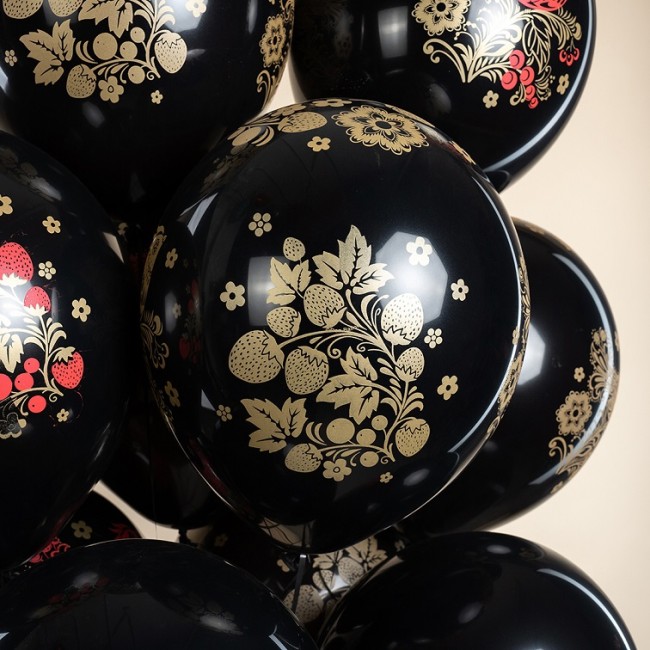 Дб (12''/30 см) Хохлома, Черный, пастель, 5 ст, 25 шт.