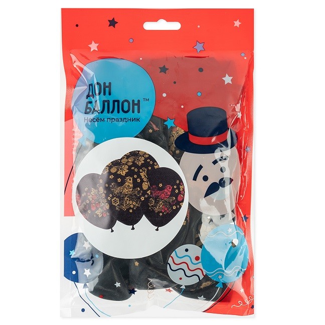 Дб (12''/30 см) Хохлома, Черный, пастель, 5 ст, 25 шт.