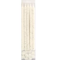 MС Свечи Белые с блестками с держателями 10 шт, 12 см