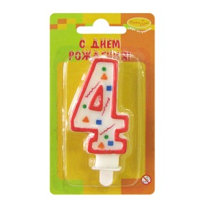 MC Свеча Цифра 4 Красное Конфетти 7см