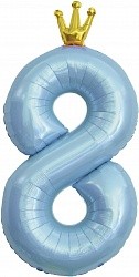 Fa (40"/102 см) Цифра, 8 Золотая корона, Голубой, 1 шт. в упак.