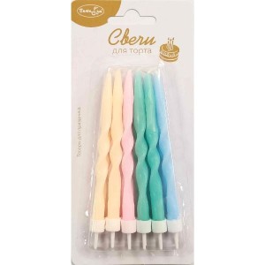 MС Свечи Спирали Большие Macaroons 12 шт. с держателями 10 см