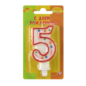 MC Свеча Цифра 5 Красное Конфетти 7см