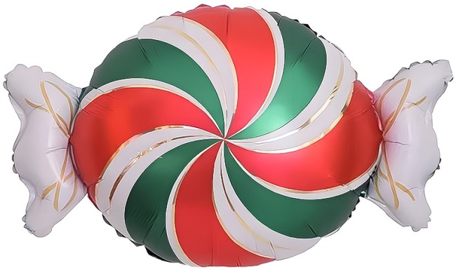 Fa (25''/64 см) Фигура, Конфета, Золотые полоски, Красный/Зеленый, 1 шт.