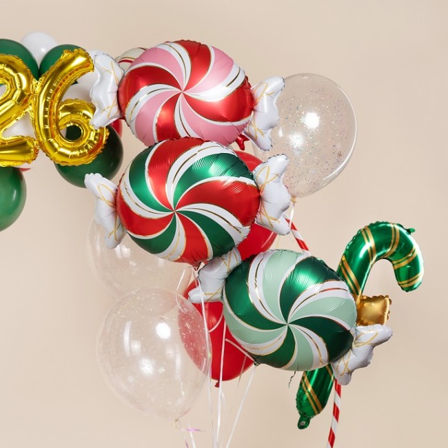 Fa (25''/64 см) Фигура, Конфета, Золотые полоски, Красный/Зеленый, 1 шт.