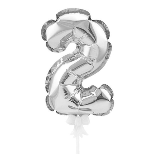 Вх (7"/17,5 см) Цифра-топпер 2 Серебро, трубочка/держатель, 1 шт.