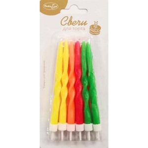 MС Свечи Спирали Большие Неоновые 12 шт. с держателями 10 см.