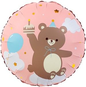 Fa (18''/46 см) Круг, Мишка с кексиком, Розовый, 1 шт. в уп.