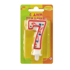 MC Свеча Цифра 7 Красное Конфетти 7см