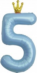 Fa (40"/102 см) Цифра, 5 Золотая корона, Голубой, 1 шт. в упак.