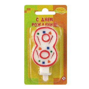 MC Свеча Цифра 8 Красное Конфетти 7см