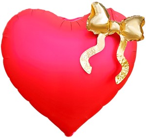 Fa (22''/56 см) Сердце, Золотой бант, Красный, 1 шт. в уп.