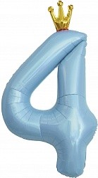 Fa (40"/102 см) Цифра, 4 Золотая корона, Голубой, 1 шт. в упак.