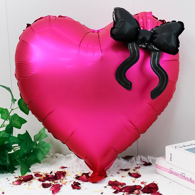 Fa (22''/56 см) Сердце, Черный бант, Фуше, 1 шт. в уп.