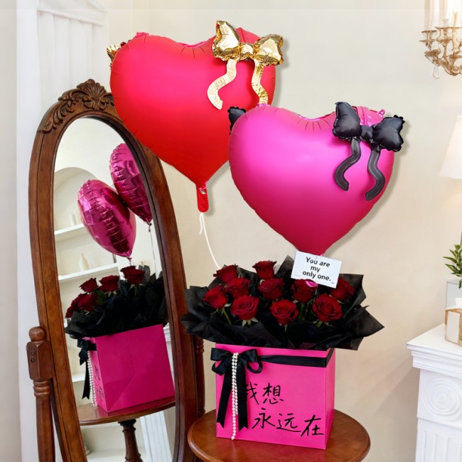 Fa (22''/56 см) Сердце, Черный бант, Фуше, 1 шт. в уп.