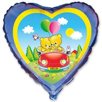 Fm (18"/45см) /Сердце, Медвежата в автомобиле, 1 шт.