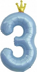 Fa (40"/102 см) Цифра, 3 Золотая корона, Голубой, 1 шт. в упак.