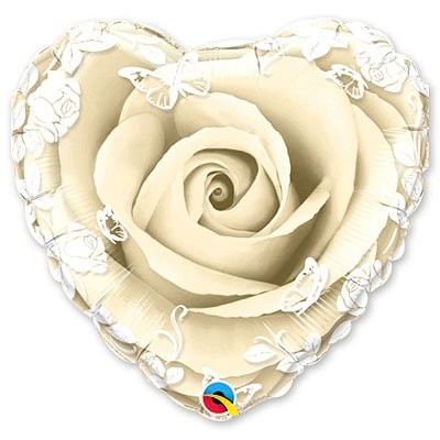Ql (21''/53 см) /Сердце,Роза Ivory с орнаментом, в упак.
