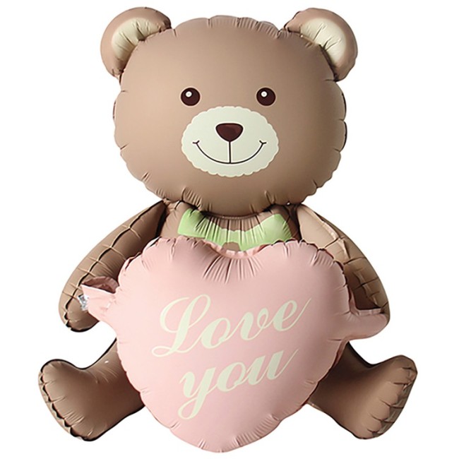 Вз (26''/66 см) ФИГУРА AIR Мишка с розовым сердцем ILY, 1 шт, в уп.
