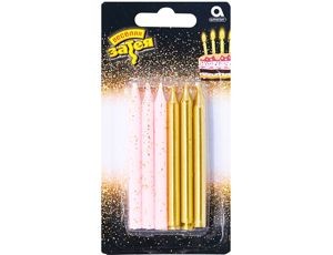 Свечи д/торта золот/розов блеск 8см 12штA