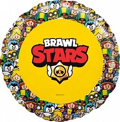 Ag (18"/46 см) Круг, Brawl Stars, Герои, дизайн №2, Желтый, 1 шт. в упак