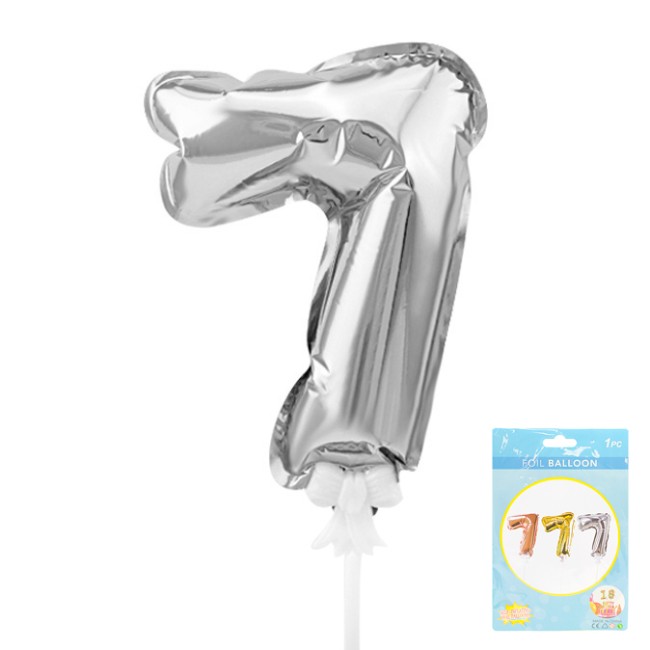 Вх (7"/17,5 см) Цифра-топпер 7 Серебро, трубочка/держатель, 1 шт.