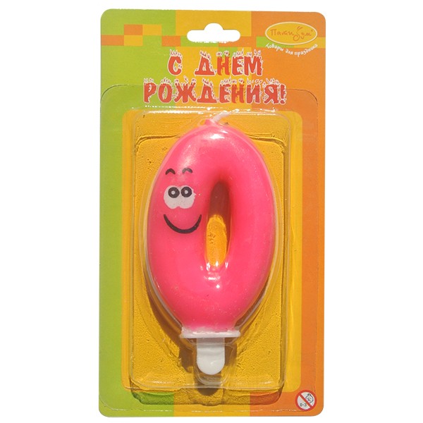 MC Свеча Цифра 0 Улыбка цветная 6,5см