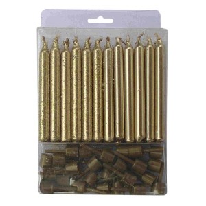 MC Свечи Золотые с блестками 24(12+12)шт с держателями 6 см