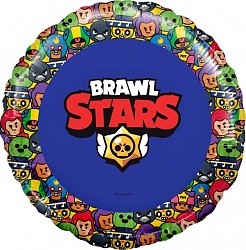 Ag (18"/46 см) Круг, Brawl Stars, Звездные бойцы, дизайн №3, Синий, 1 шт. в упак.