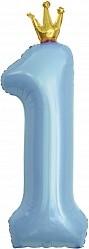 Fa (40"/102 см) Цифра, 1 Золотая корона, Голубой, 1 шт. в упак.