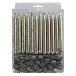 MC Свечи Серебряные с блестками 24(12+12)шт с держателями 6 см