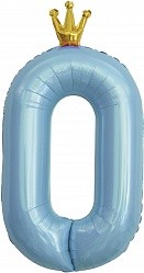 Fa (40"/102 см) Цифра, 0 Золотая корона, Голубой, 1 шт. в упак.