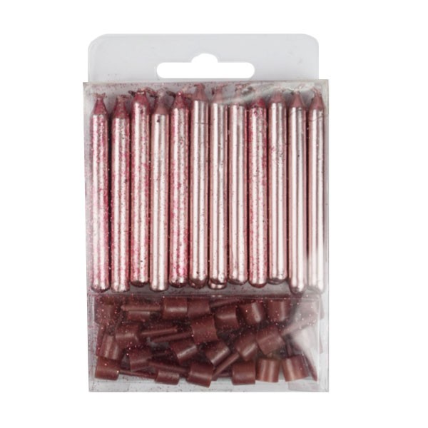 MC Свечи Rose Gold с блестками 24(12+12)шт с держателями 6 см