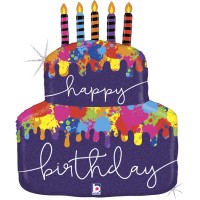 Gr (30"/76 см) Фигура, Дизайнерский торт со свечками, С Днем Рождения, Голография, 1 шт.