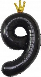 Fa (40"/102 см) Цифра, 9 Золотая корона, Черный, 1 шт. в упак.