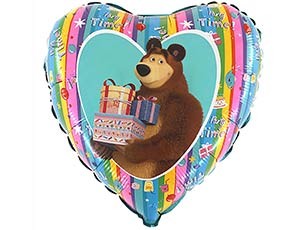 Gr (18''/46 см) Сердце Маша и Медведь радуга, 1 шт.