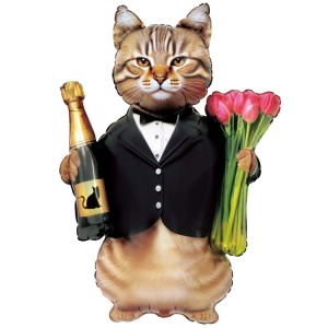 Вз (46''/117 см) ФИГУРА Кот с тюльпанами и шампанским, 1 шт. в уп.