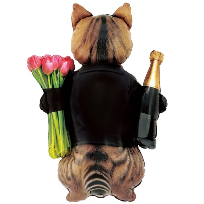 Вз (46''/117 см) ФИГУРА Кот с тюльпанами и шампанским, 1 шт. в уп.