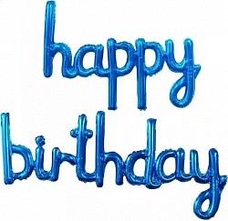Fa (17''/43 см) Надпись &quot;Happy Birthday&quot;, Синий, с лентой 1 шт.