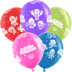 ДБ (12&quot;/30 см) Brawl Stars, С Днем Рождения, дизайн №4, Ассорти, пастель, 5 ст, 25 шт.