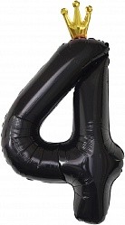 Fa (40"/102 см) Цифра, 4 Золотая корона, Черный, 1 шт. в упак.