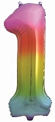 Fa (34''/86 см) Цифра, 1, Яркая радуга, Градиент, в упаковке 1 шт.