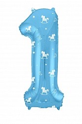 Ag (40''/102 см) Цифра, 1, Slim, Лошадки, Голубой, в упаковке 1 шт.